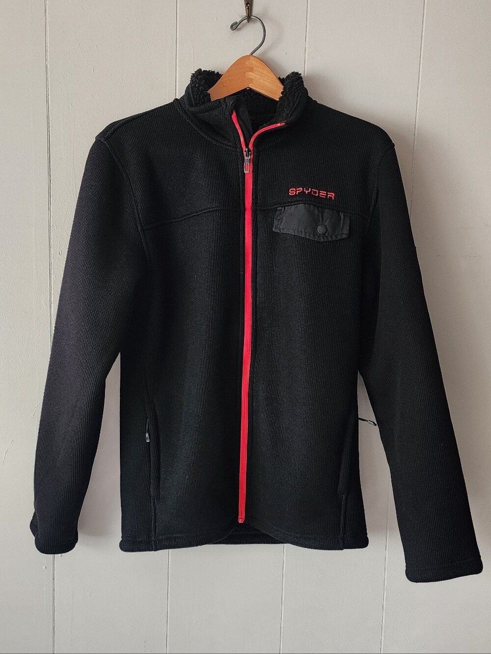 SPYDER Black Red full Zip down Men's Small Fleece long sleeve jacket